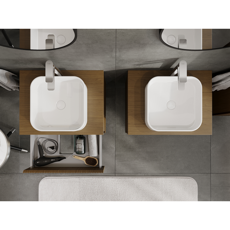 Mexen Rivel koupelnová skříňka pod umyvadlo 60 cm, 2 zásuvky, žebrovaná, ořech - 91A20-06047-2-BFF86