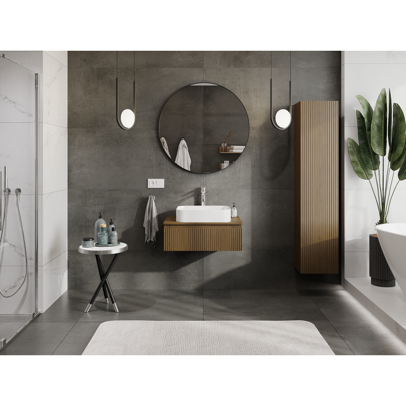 Mexen Rivel koupelnová skříňka pod umyvadlo 70 cm, 1 zásuvka, drážkovaná, ořech - 91A20-07023-1-BF86