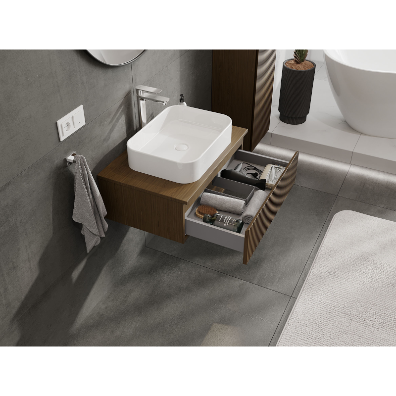 Mexen Rivel koupelnová skříňka pod umyvadlo 70 cm, 1 zásuvka, drážkovaná, ořech - 91A20-07023-1-BF86