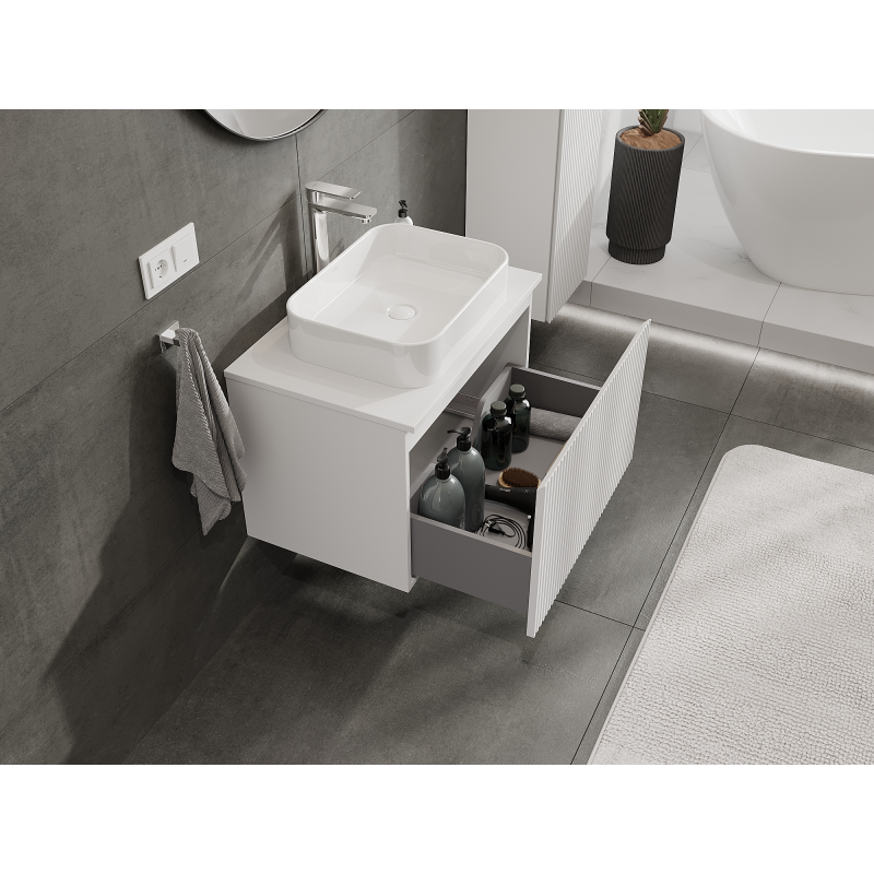 Mexen Rivel koupelnová skříňka pod umyvadlo 70 cm, 1 zásuvka, drážkovaná, bílá mat - 91A20-07047-1-BF01