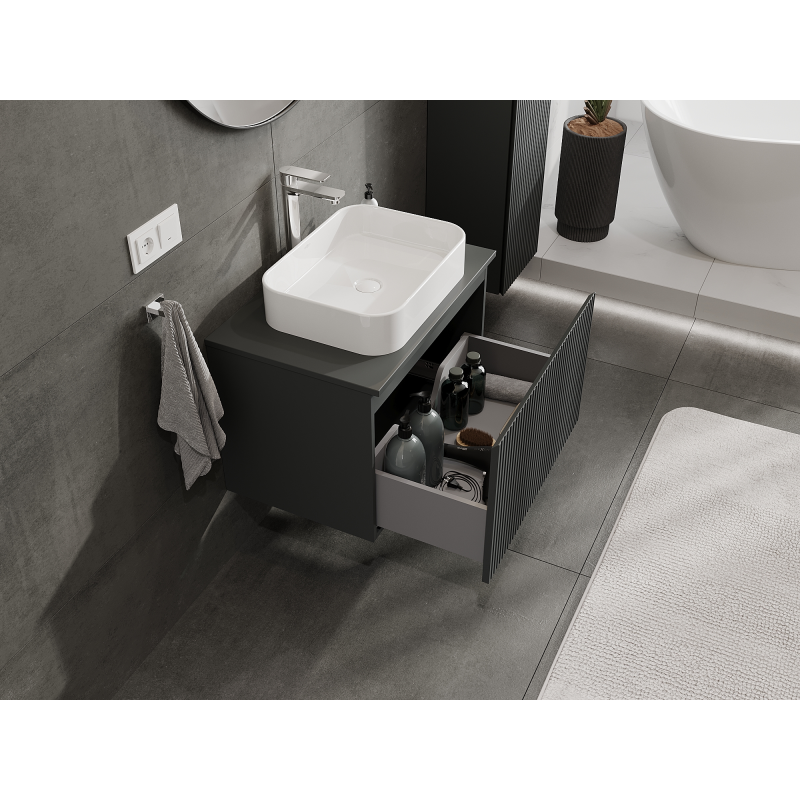 Mexen Rivel koupelnová skříňka pod umyvadlo 70 cm, 1 zásuvka, ryhovaná, grafit mat - 91A20-07047-1-BF66