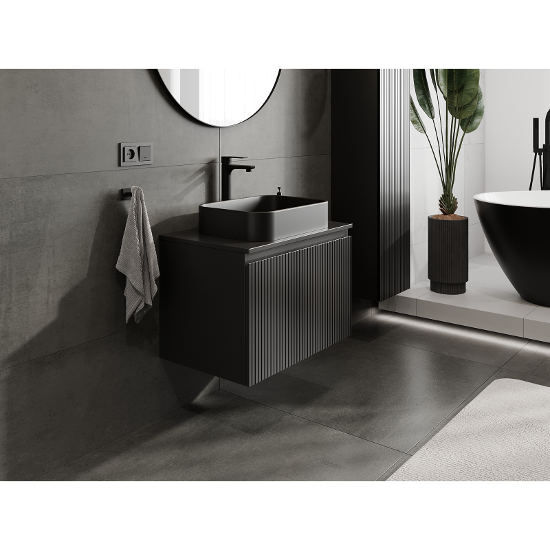 Mexen Rivel koupelnová skříňka pod umyvadlo 70 cm, 1 zásuvka, drážkovaná, černá mat - 91A20-07047-1-BF71