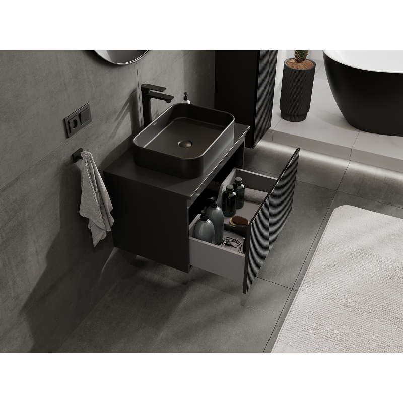 Mexen Rivel koupelnová skříňka pod umyvadlo 70 cm, 1 zásuvka, drážkovaná, černá mat - 91A20-07047-1-BF71