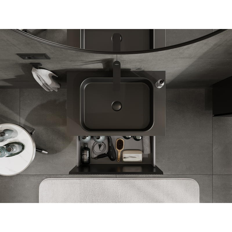 Mexen Rivel koupelnová skříňka pod umyvadlo 70 cm, 1 zásuvka, drážkovaná, černá mat - 91A20-07047-1-BF71