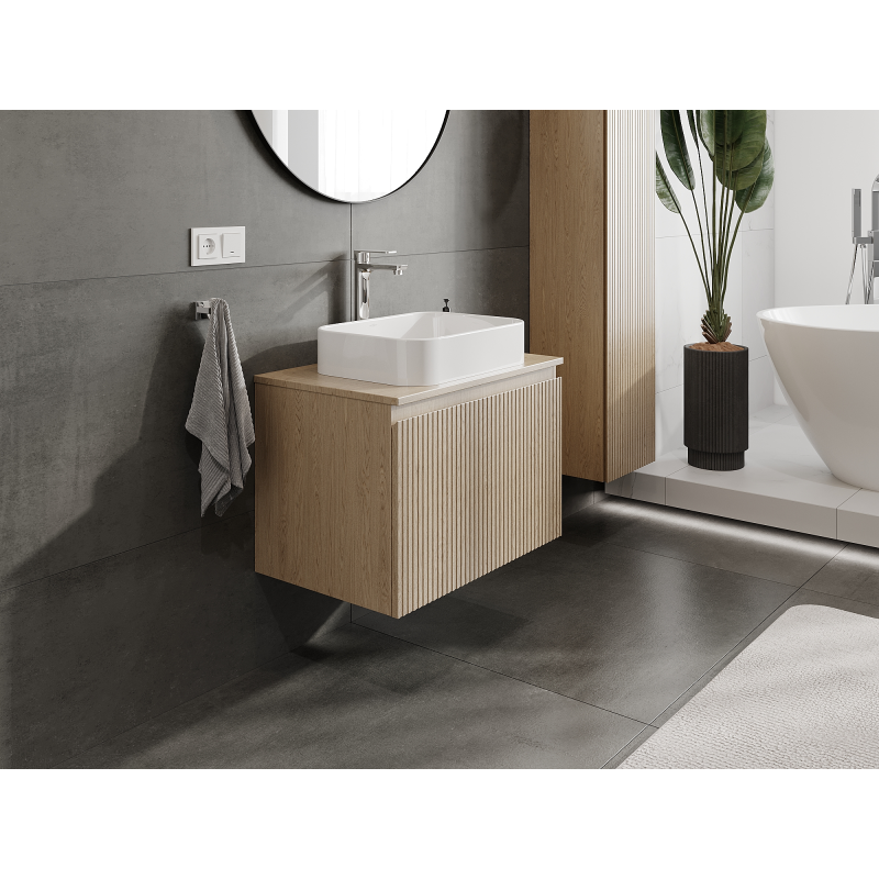 Mexen Rivel koupelnová skříňka pod umyvadlo 70 cm, 1 zásuvka, drážkovaná, dub - 91A20-07047-1-BF81