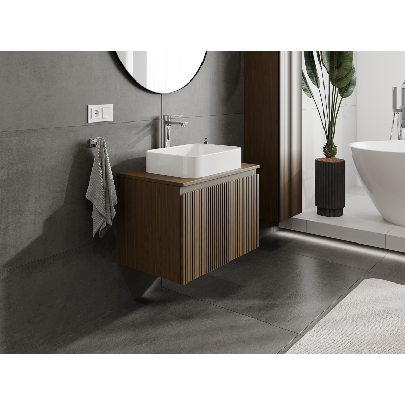 Mexen Rivel koupelnová skříňka pod umyvadlo 70 cm, 1 zásuvka, rýhovaná, ořech - 91A20-07047-1-BF86