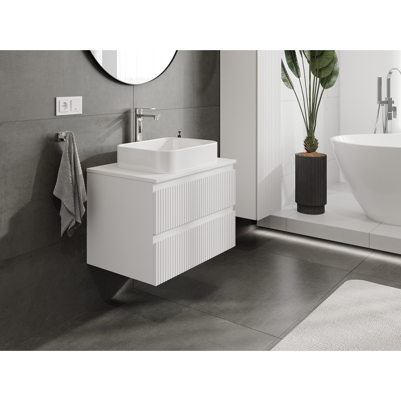 Mexen Rivel koupelnová skříňka pod umyvadlo 70 cm, 2 zásuvky, drážkovaná, bílá mat - 91A20-07047-2-BFF01