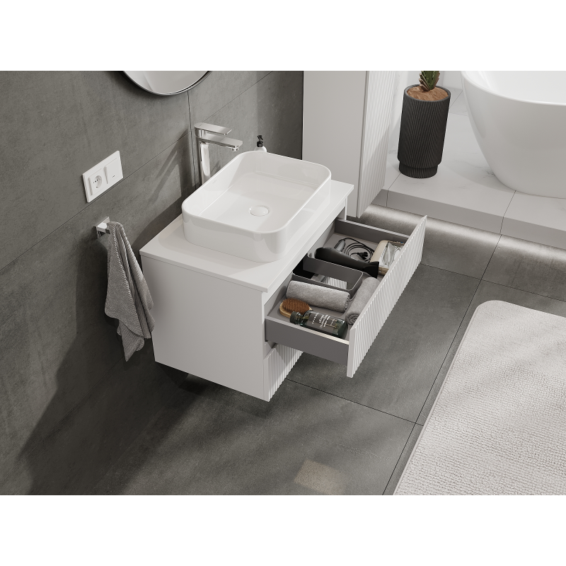 Mexen Rivel koupelnová skříňka pod umyvadlo 70 cm, 2 zásuvky, drážkovaná, bílá mat - 91A20-07047-2-BFF01