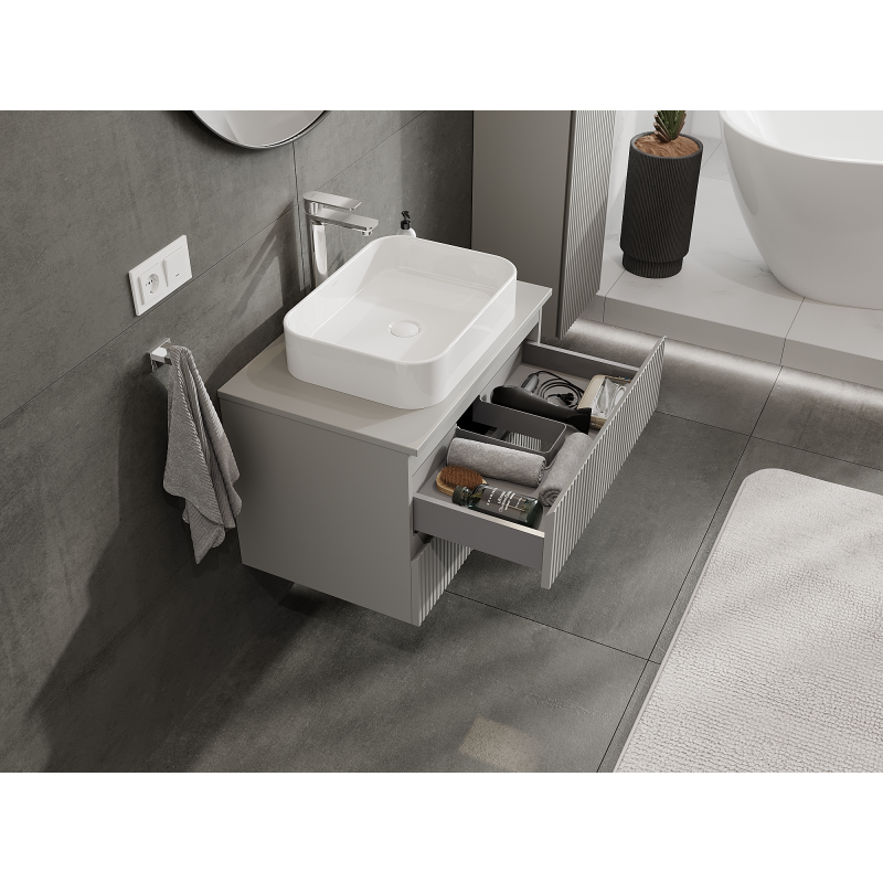 Mexen Rivel koupelnová skříňka podumyvadlová 70 cm, 2 zásuvky, žebrovaná, šedá mat - 91A20-07047-2-BFF62