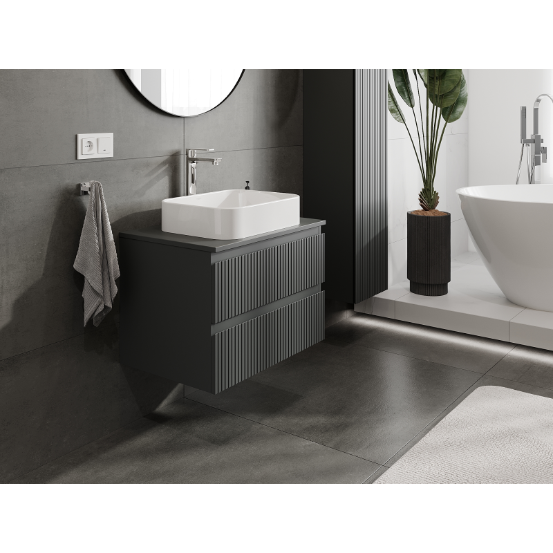 Mexen Rivel koupelnová skříňka pod umyvadlo 70 cm, 2 zásuvky, drážkovaná, grafit mat - 91A20-07047-2-BFF66