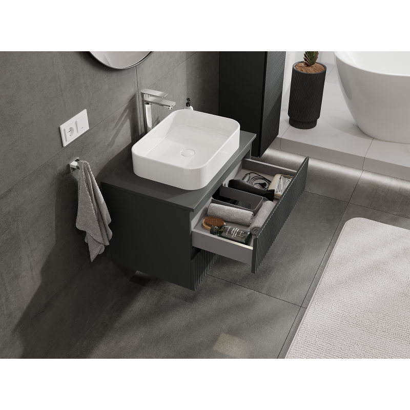 Mexen Rivel koupelnová skříňka pod umyvadlo 70 cm, 2 zásuvky, drážkovaná, grafit mat - 91A20-07047-2-BFF66