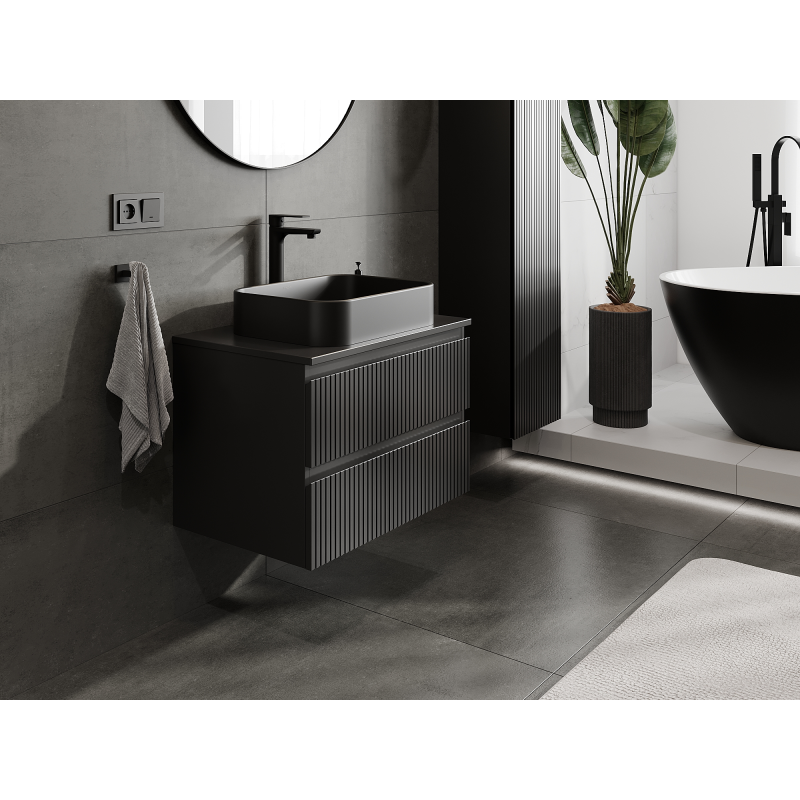 Mexen Rivel koupelnová skříňka pod umyvadlo 70 cm, 2 zásuvky, drážkovaná, černá mat - 91A20-07047-2-BFF71