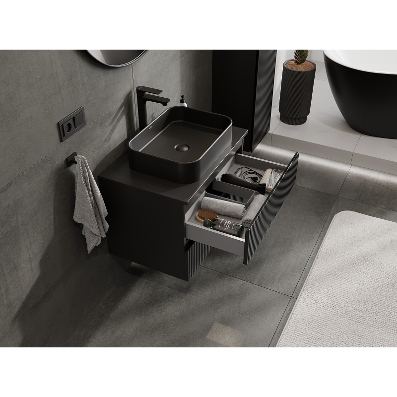 Mexen Rivel koupelnová skříňka pod umyvadlo 70 cm, 2 zásuvky, drážkovaná, černá mat - 91A20-07047-2-BFF71