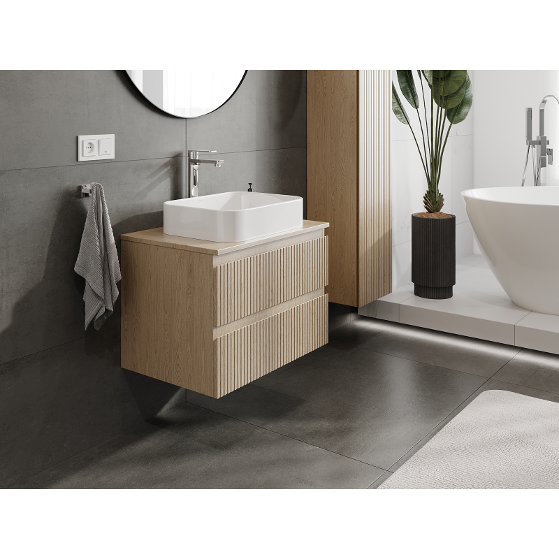 Mexen Rivel koupelnová skříňka pod umyvadlo 70 cm, 2 zásuvky, drážkovaná, dub - 91A20-07047-2-BFF81