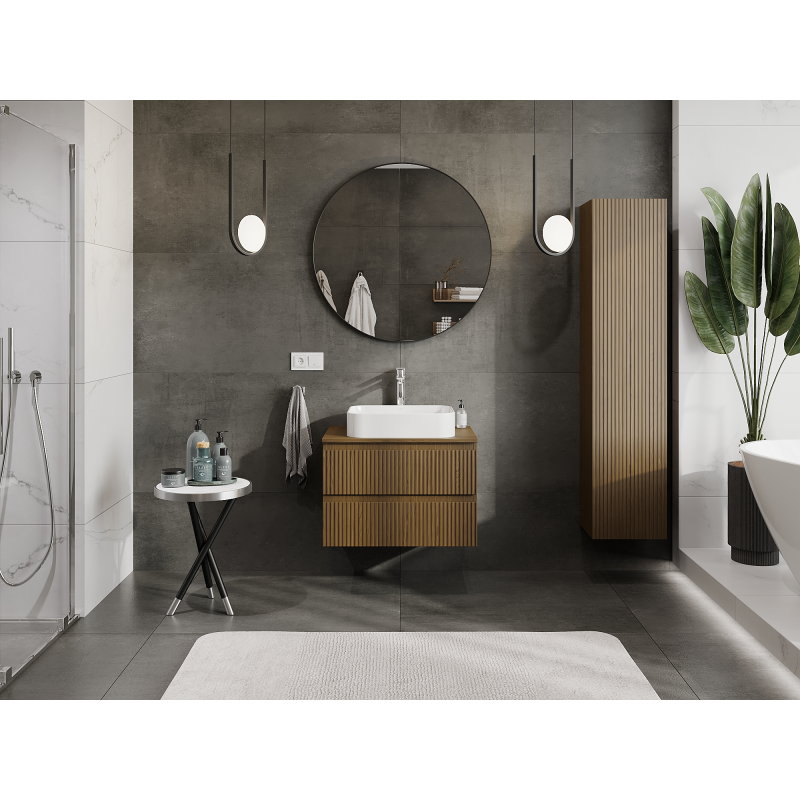 Mexen Rivel koupelnová skříňka pod umyvadlo 70 cm, 2 zásuvky, rýhovaná, ořech - 91A20-07047-2-BFF86