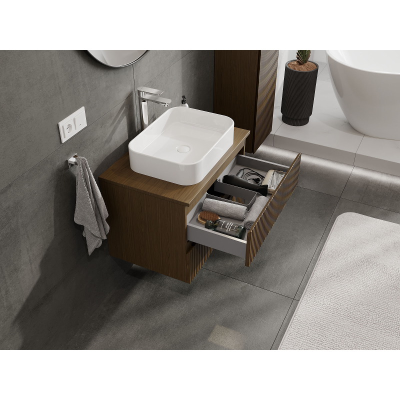 Mexen Rivel koupelnová skříňka pod umyvadlo 70 cm, 2 zásuvky, rýhovaná, ořech - 91A20-07047-2-BFF86