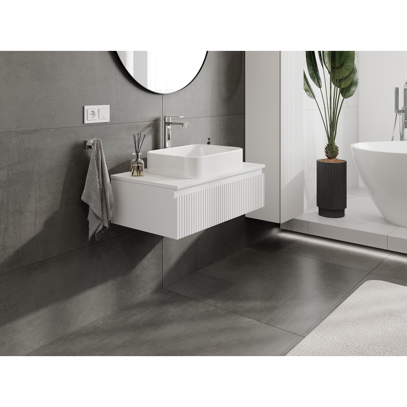 Mexen Rivel koupelnová skříňka pod umyvadlo 80 cm, 1 zásuvka, drážkovaná, bílá mat - 91A20-08023-1-BF01