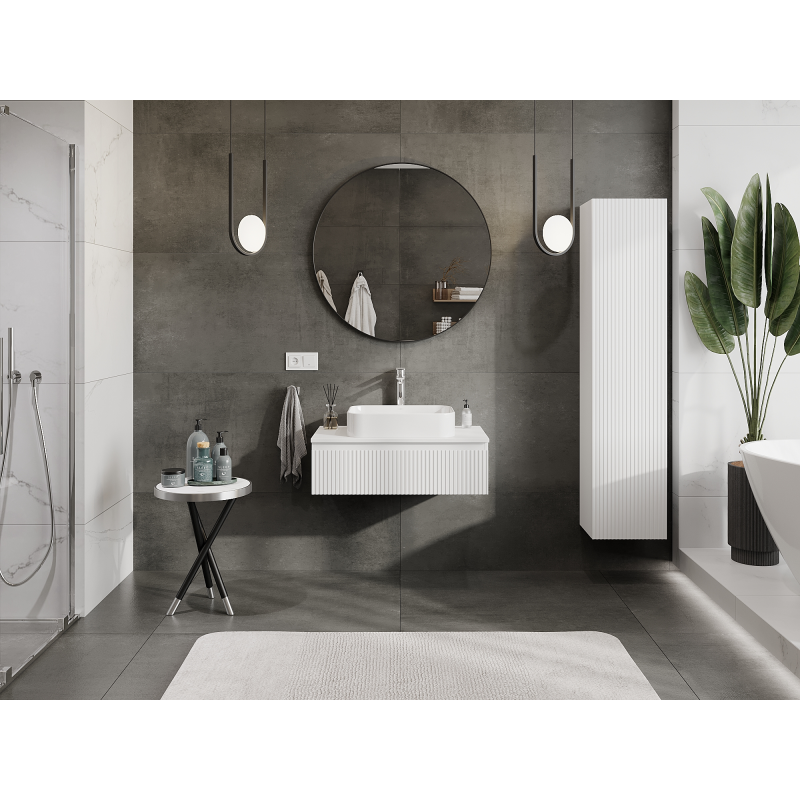 Mexen Rivel koupelnová skříňka pod umyvadlo 80 cm, 1 zásuvka, drážkovaná, bílá mat - 91A20-08023-1-BF01