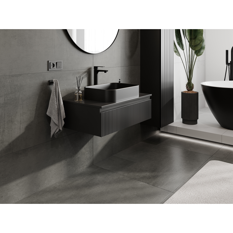 Mexen Rivel koupelnová skříňka pod umyvadlo 80 cm, 1 zásuvka, drážkovaná, černá mat - 91A20-08023-1-BF71