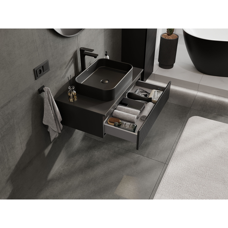 Mexen Rivel koupelnová skříňka pod umyvadlo 80 cm, 1 zásuvka, drážkovaná, černá mat - 91A20-08023-1-BF71