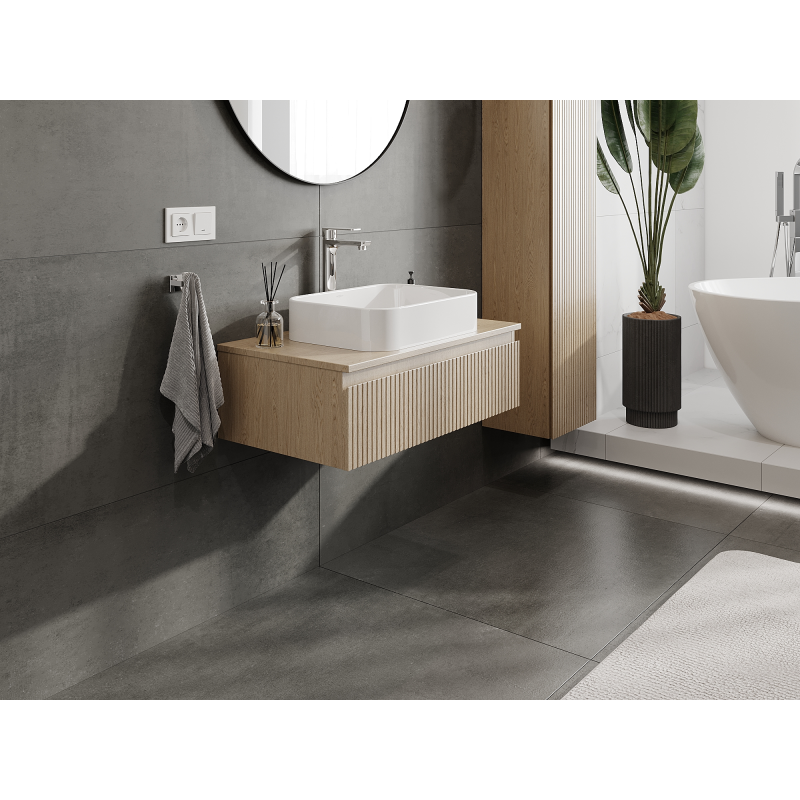 Mexen Rivel koupelnová skříňka pod umyvadlo 80 cm, 1 zásuvka, drážkovaná, dub - 91A20-08023-1-BF81