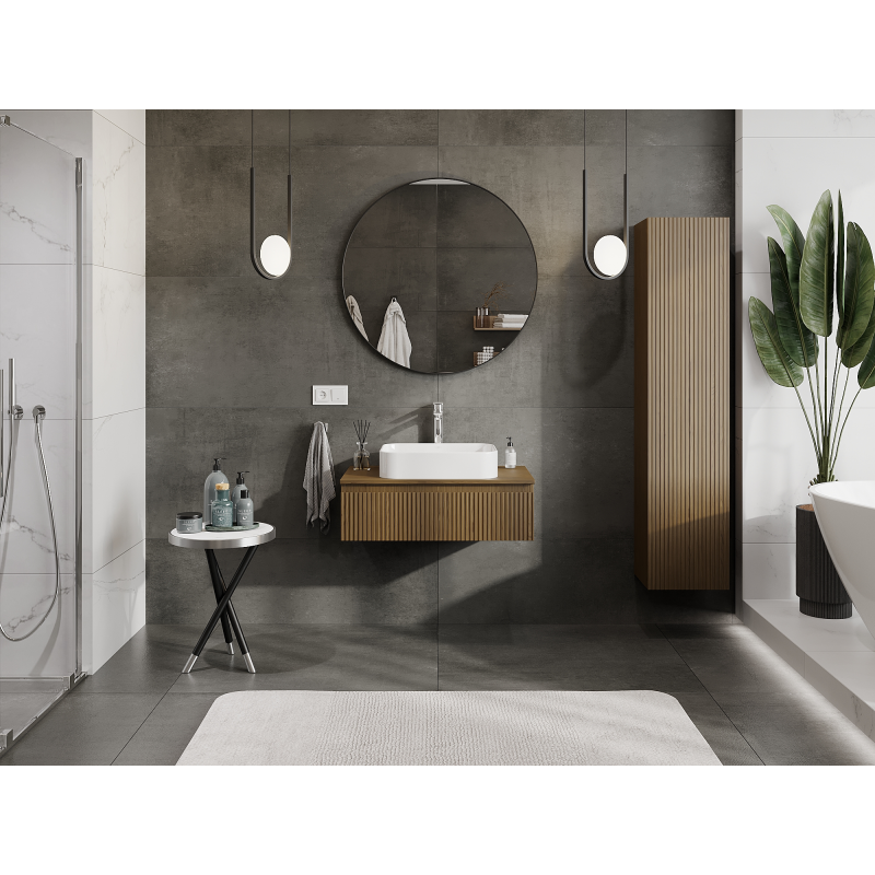 Mexen Rivel koupelnová skříňka pod umyvadlo 80 cm, 1 zásuvka, drážkovaná, ořech - 91A20-08023-1-BF86