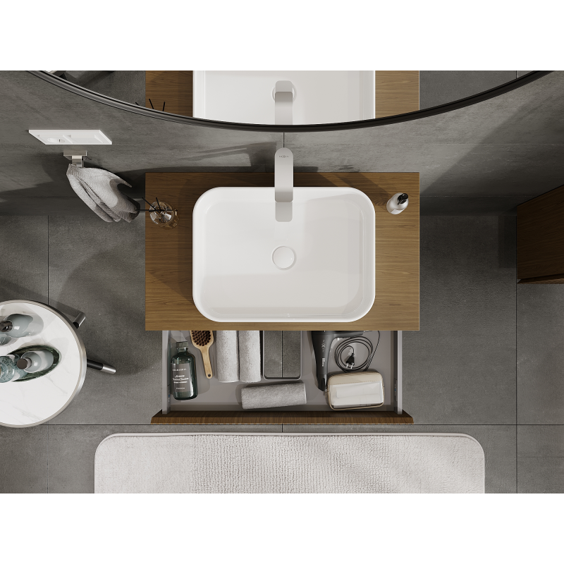 Mexen Rivel koupelnová skříňka pod umyvadlo 80 cm, 1 zásuvka, drážkovaná, ořech - 91A20-08023-1-BF86