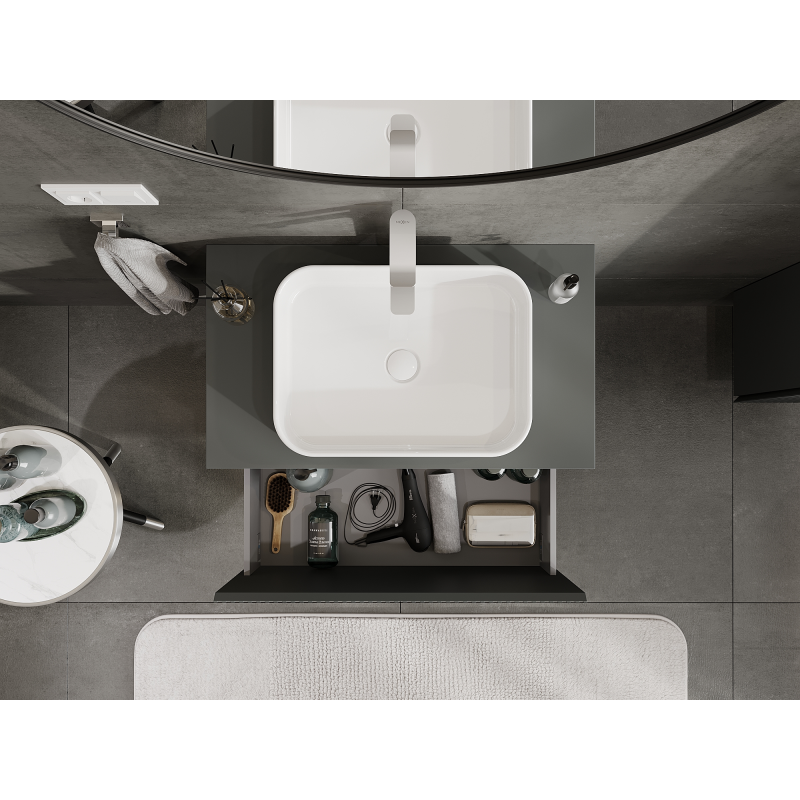 Mexen Rivel koupelnová skříňka pod umyvadlo 80 cm, 1 zásuvka, drážkovaná, grafit mat - 91A20-08047-1-BF66