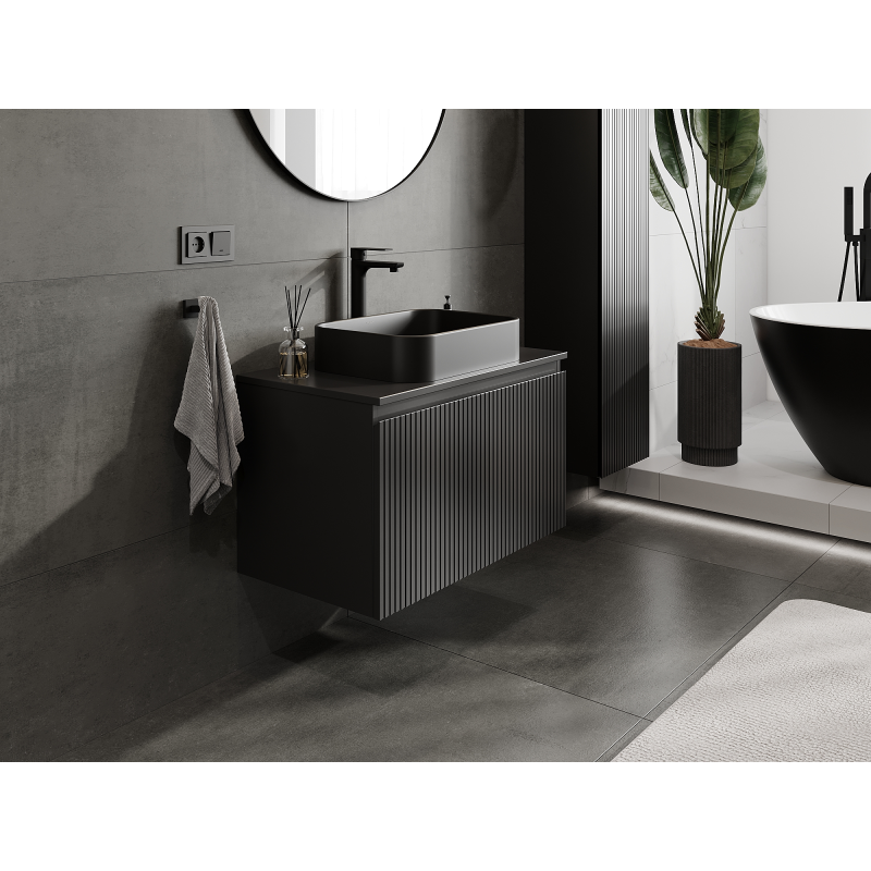 Mexen Rivel koupelnová skříňka pod umyvadlo 80 cm, 1 zásuvka, drážkovaná, černá mat - 91A20-08047-1-BF71