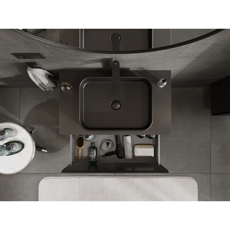 Mexen Rivel koupelnová skříňka pod umyvadlo 80 cm, 1 zásuvka, drážkovaná, černá mat - 91A20-08047-1-BF71