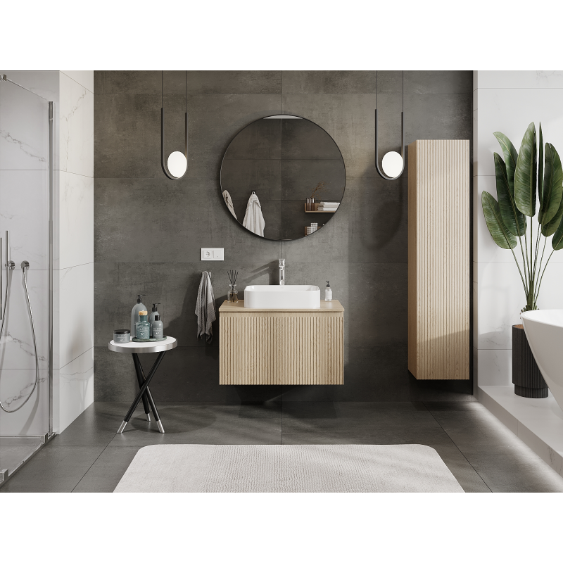 Mexen Rivel koupelnová skříňka pod umyvadlo 80 cm, 1 zásuvka, drážkovaná, dub - 91A20-08047-1-BF81