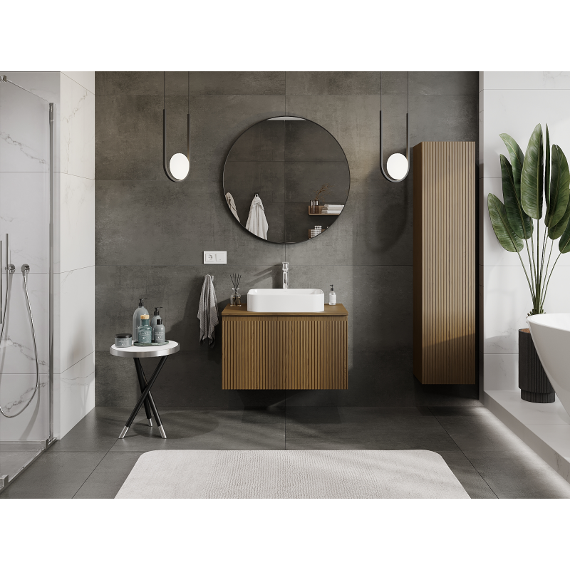 Mexen Rivel koupelnová skříňka pod umyvadlo 80 cm, 1 zásuvka, rýhovaná, ořech - 91A20-08047-1-BF86