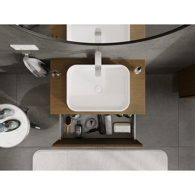 Mexen Rivel koupelnová skříňka pod umyvadlo 80 cm, 1 zásuvka, rýhovaná, ořech - 91A20-08047-1-BF86