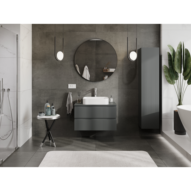 Mexen Rivel koupelnová skříňka pod umyvadlo 80 cm, 2 zásuvky, žebrovaná, grafit mat - 91A20-08047-2-BFF66