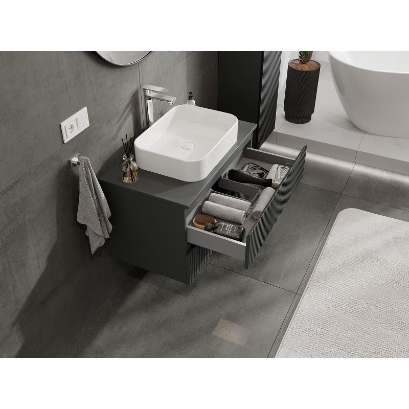 Mexen Rivel koupelnová skříňka pod umyvadlo 80 cm, 2 zásuvky, žebrovaná, grafit mat - 91A20-08047-2-BFF66