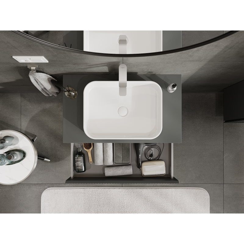 Mexen Rivel koupelnová skříňka pod umyvadlo 80 cm, 2 zásuvky, žebrovaná, grafit mat - 91A20-08047-2-BFF66