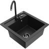 Mexen Vito granitový dřez 1-komorový s kuchyňskou baterií Telma, černý/stříbrný metalik - 6503-73-670200-70-B
