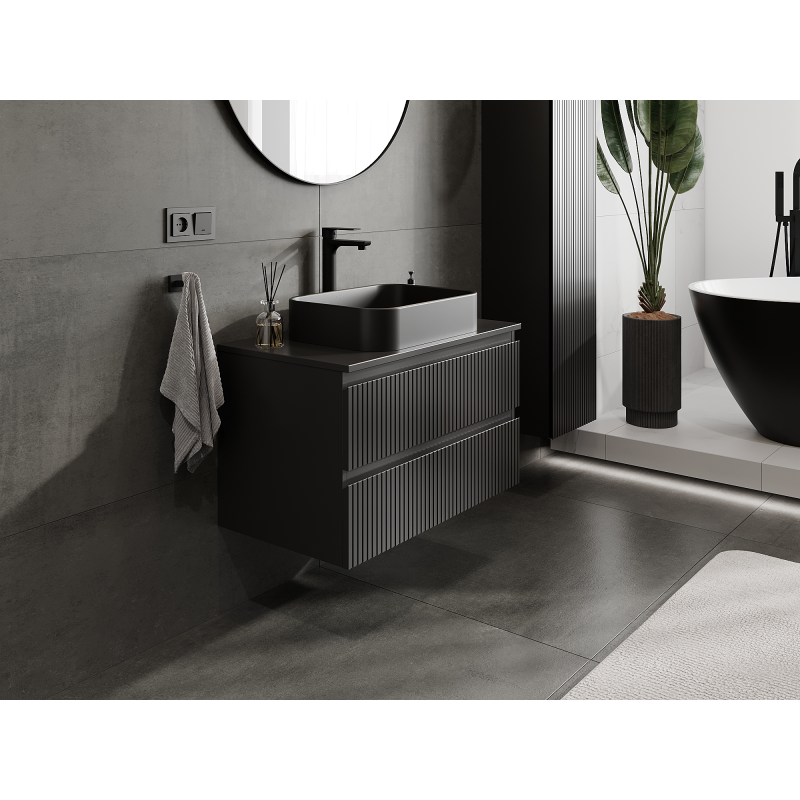 Mexen Rivel koupelnová skříňka pod umyvadlo 80 cm, 2 zásuvky, rýhované, černý mat - 91A20-08047-2-BFF71