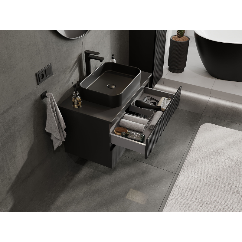 Mexen Rivel koupelnová skříňka pod umyvadlo 80 cm, 2 zásuvky, rýhované, černý mat - 91A20-08047-2-BFF71