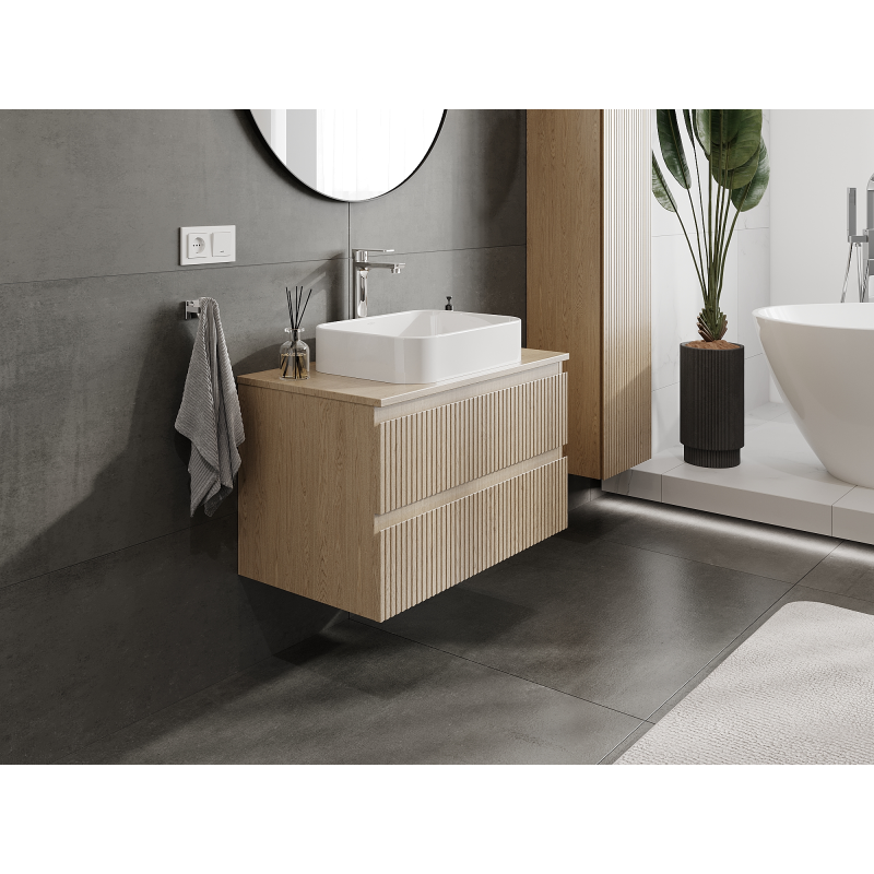 Mexen Rivel koupelnová skříňka pod umyvadlo 80 cm, 2 zásuvky, rýhovaná, dub - 91A20-08047-2-BFF81