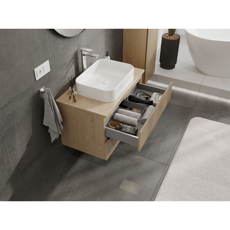 Mexen Rivel koupelnová skříňka pod umyvadlo 80 cm, 2 zásuvky, rýhovaná, dub - 91A20-08047-2-BFF81