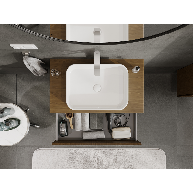 Mexen Rivel koupelnová skříňka pod umyvadlo 80 cm, 2 zásuvky, drážkovaná, ořech - 91A20-08047-2-BFF86