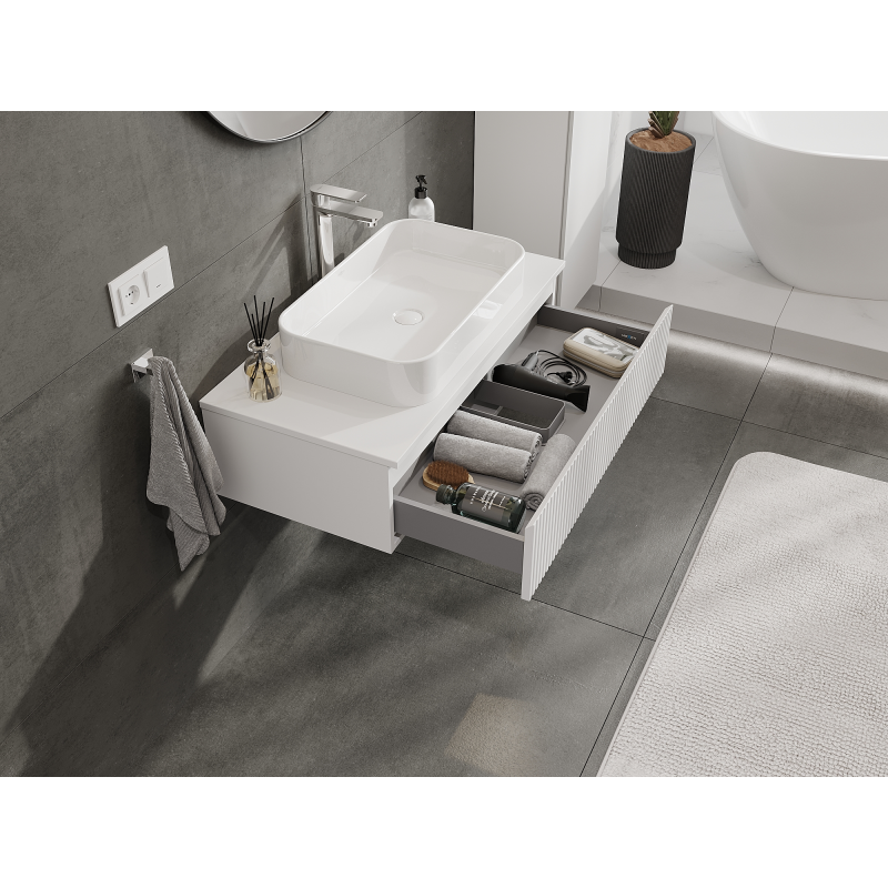 Mexen Rivel koupelnová skříňka pod umyvadlo 90 cm, 1 zásuvka, drážkovaná, bílá matná - 91A20-09023-1-BF01