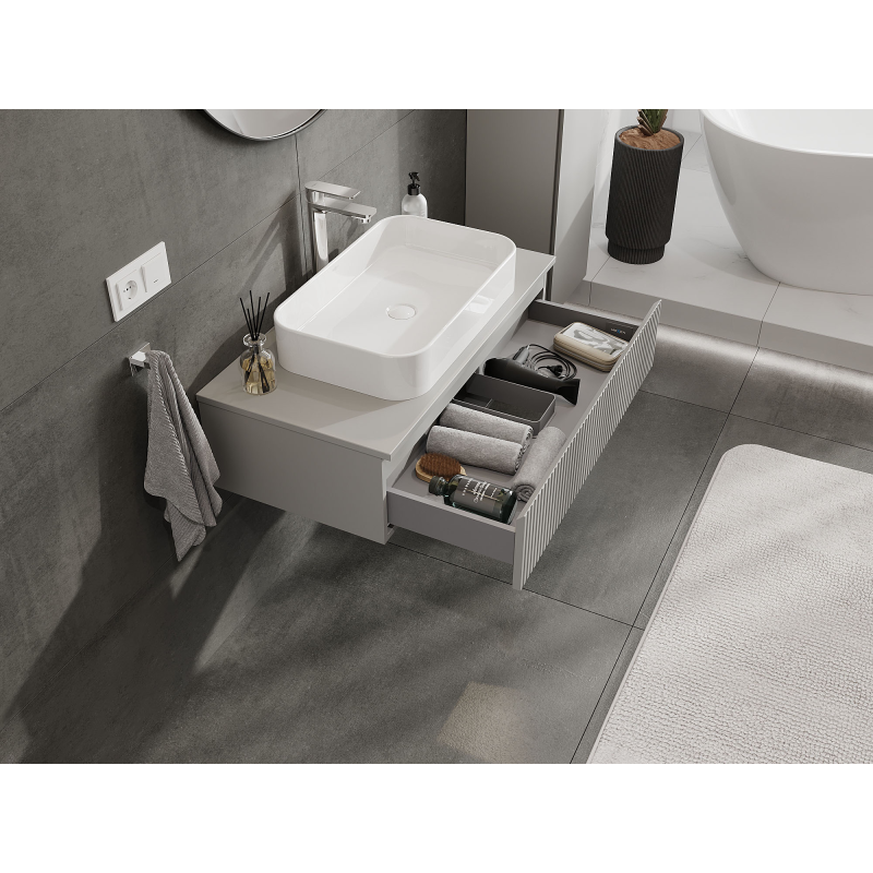 Mexen Rivel koupelnová skříňka pod umyvadlo 90 cm, 1 zásuvka, drážkovaná, šedá mat - 91A20-09023-1-BF62