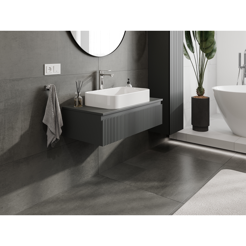 Mexen Rivel koupelnová skříňka pod umyvadlo 90 cm, 1 zásuvka, drážkovaná, grafit mat - 91A20-09023-1-BF66