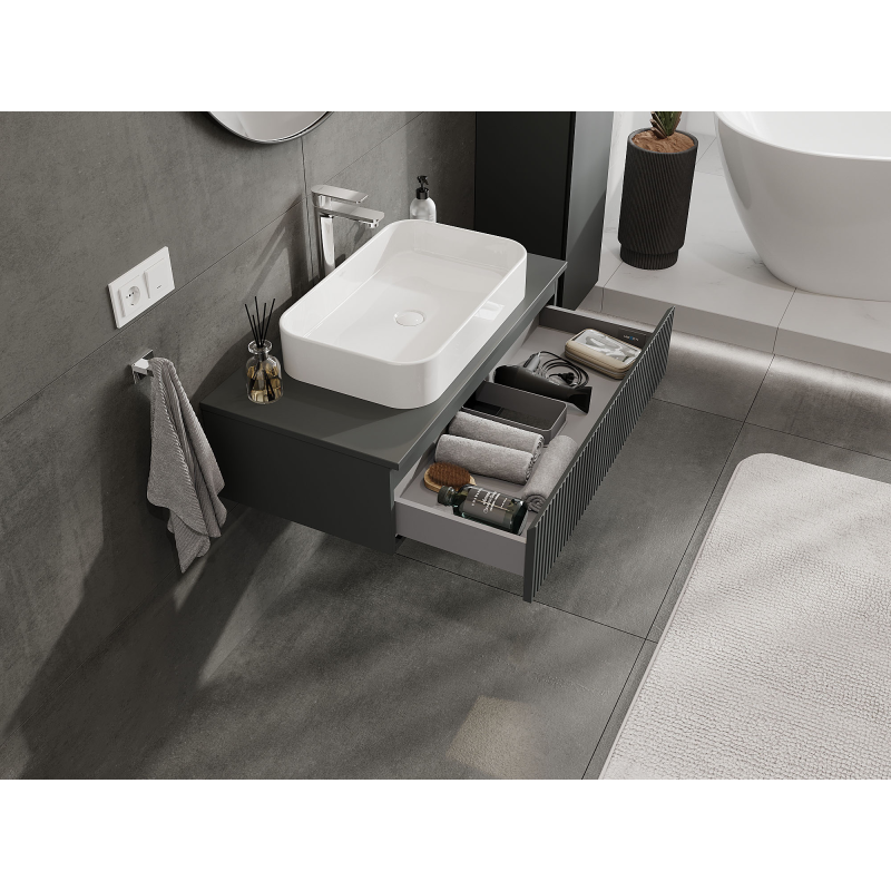 Mexen Rivel koupelnová skříňka pod umyvadlo 90 cm, 1 zásuvka, drážkovaná, grafit mat - 91A20-09023-1-BF66