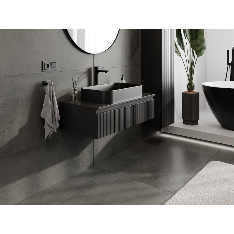 Mexen Rivel skříňka do koupelny pod umyvadlo 90 cm, 1 zásuvka, drážkovaná, černá mat - 91A20-09023-1-BF71