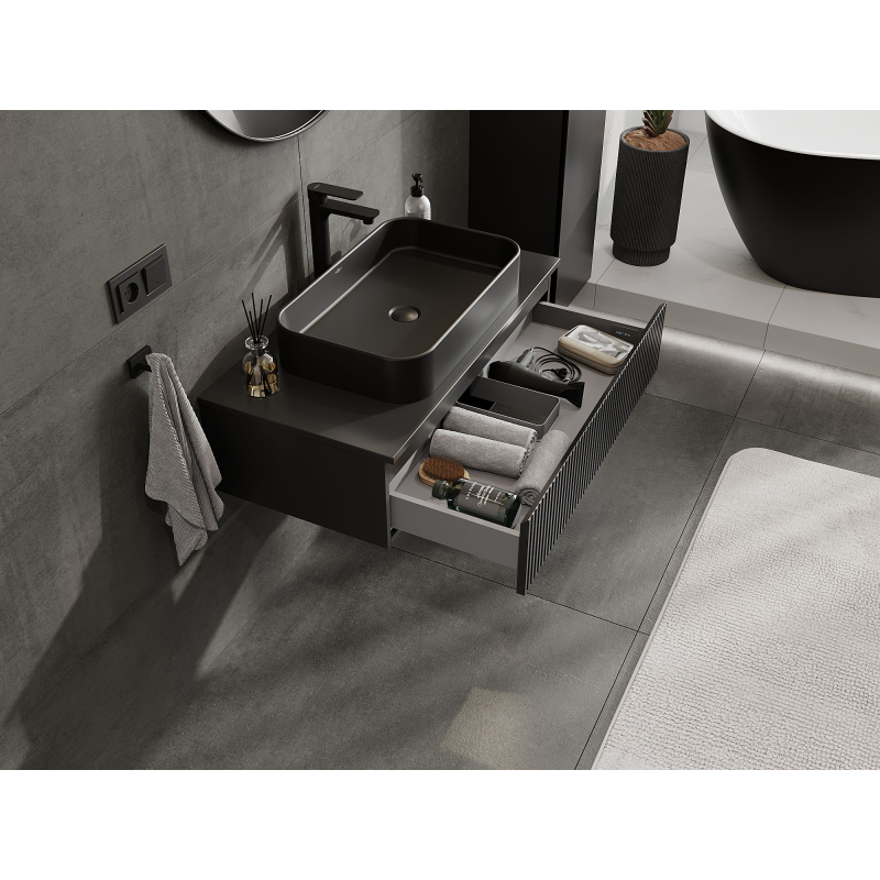 Mexen Rivel skříňka do koupelny pod umyvadlo 90 cm, 1 zásuvka, drážkovaná, černá mat - 91A20-09023-1-BF71