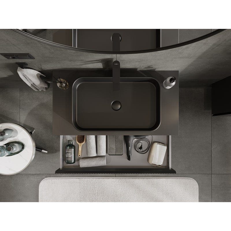 Mexen Rivel skříňka do koupelny pod umyvadlo 90 cm, 1 zásuvka, drážkovaná, černá mat - 91A20-09023-1-BF71