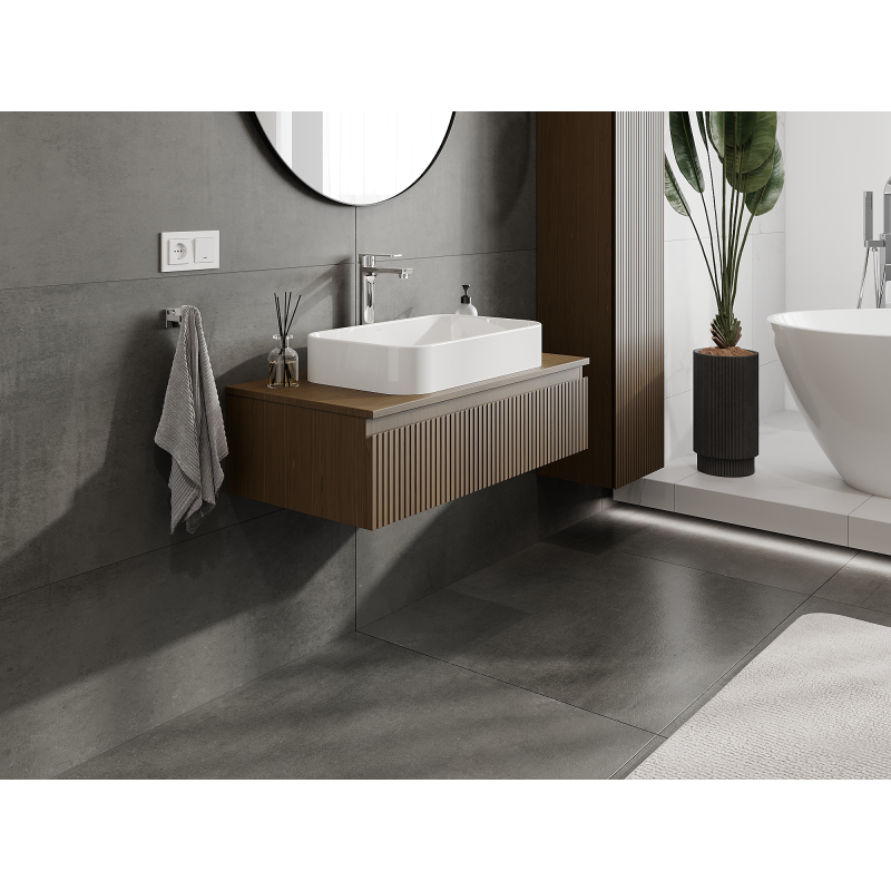 Mexen Rivel koupelnová skříňka pod umyvadlo 90 cm, 1 zásuvka, drážkovaná, ořech - 91A20-09023-1-BF86